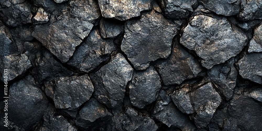 Fototapeta premium Dark textured coal rocks form an intricate pattern in a natural setting