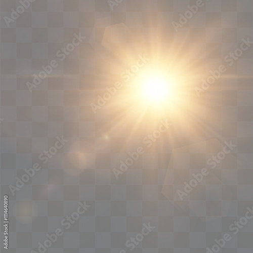 The background is a beam of light or sunbeam vector. It features an abstract golden light that sparkles and flashes like a spotlight, with golden sunlight glitter on a transparent background.