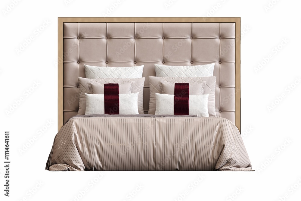 Obraz premium double bed isolated on white background, furniture for the bedroom interior, 3D illustration, cg render