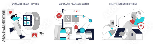 Automation In Healthcare. Flat Vector Illustration