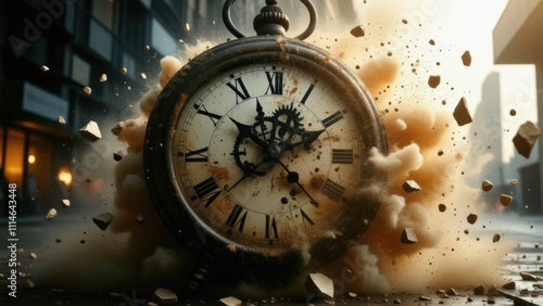 Explosion der Zeit: Symbol für Zeitdruck, Stress und Hektik 