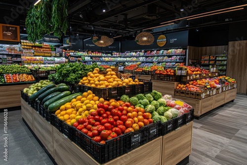 Fresh Produce Display In Modern Grocery Store