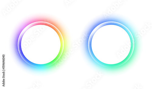Gradient circles background, color gradation with halftone effect. Vibrant design colorful swirls. Gradient blur circle pattern with grain dots design. Rainbow rgb color spectrum. Vector illustration