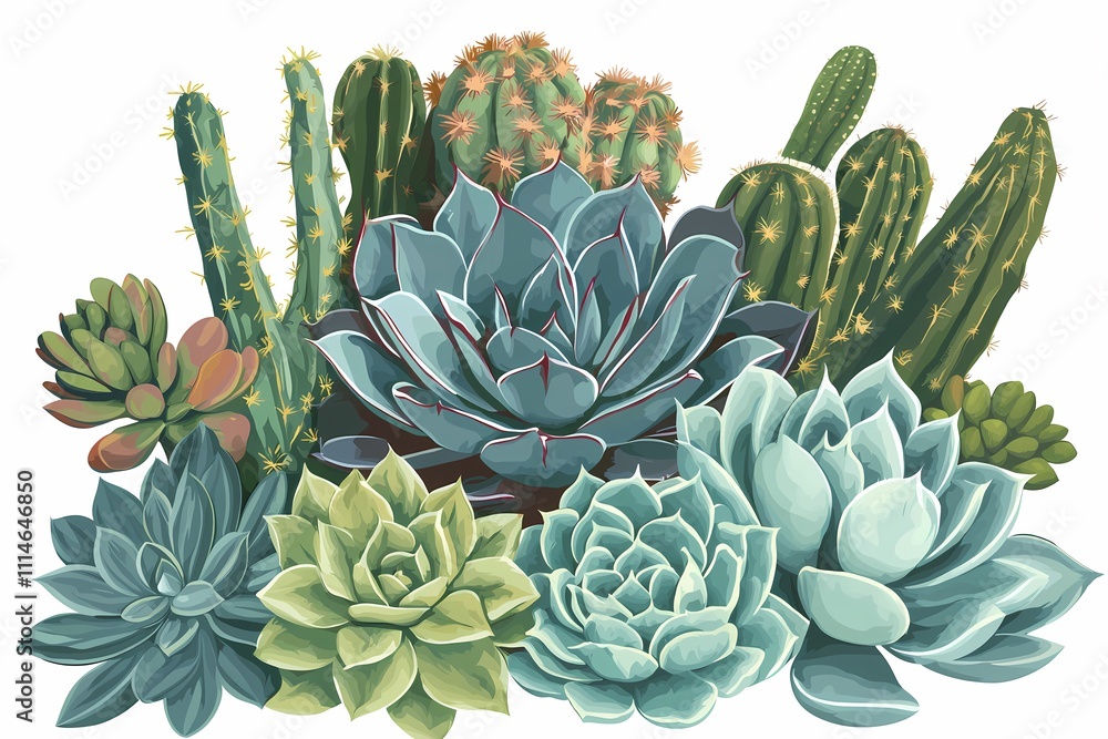 Obraz premium Lush Variety of Succulents and Cacti in Vibrant Green Tones