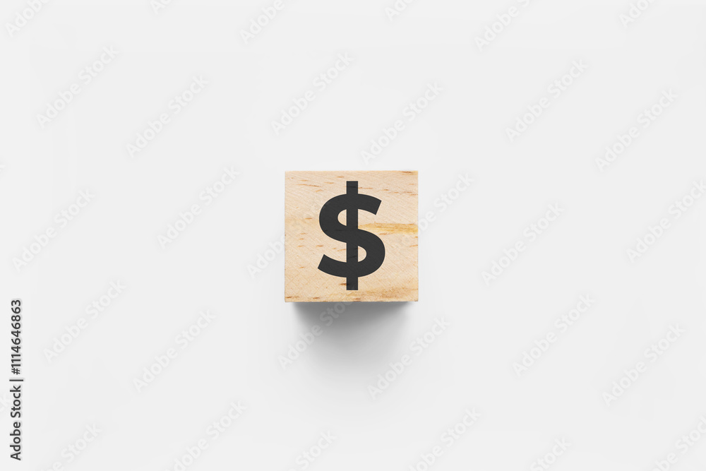 Fototapeta premium $ (Dollar) wooden cube on white background