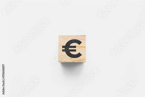 € (Euro) wooden cube on white background