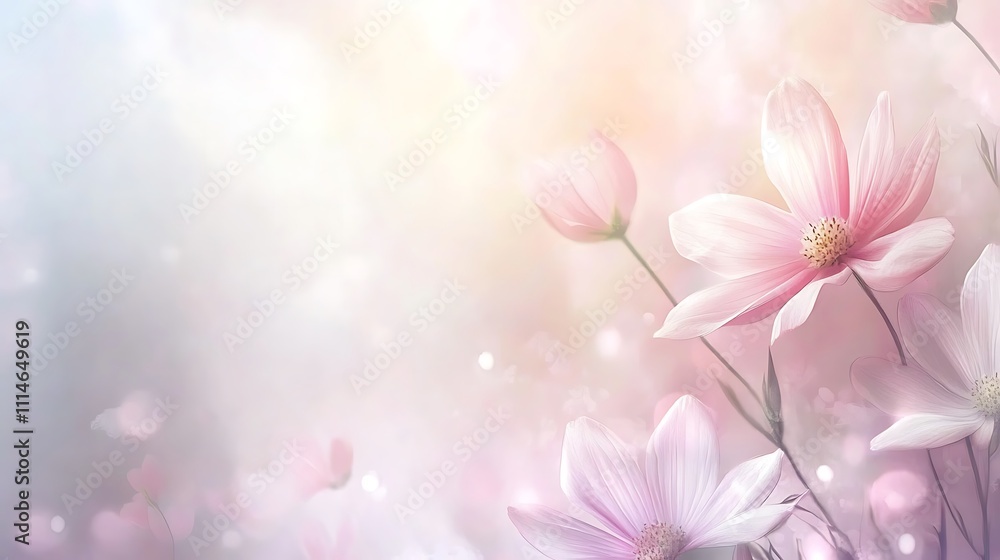 Delicate Pink Cosmos Flowers Softly Bloom Delicate Pink Cosmos Flowers Softly Bloom