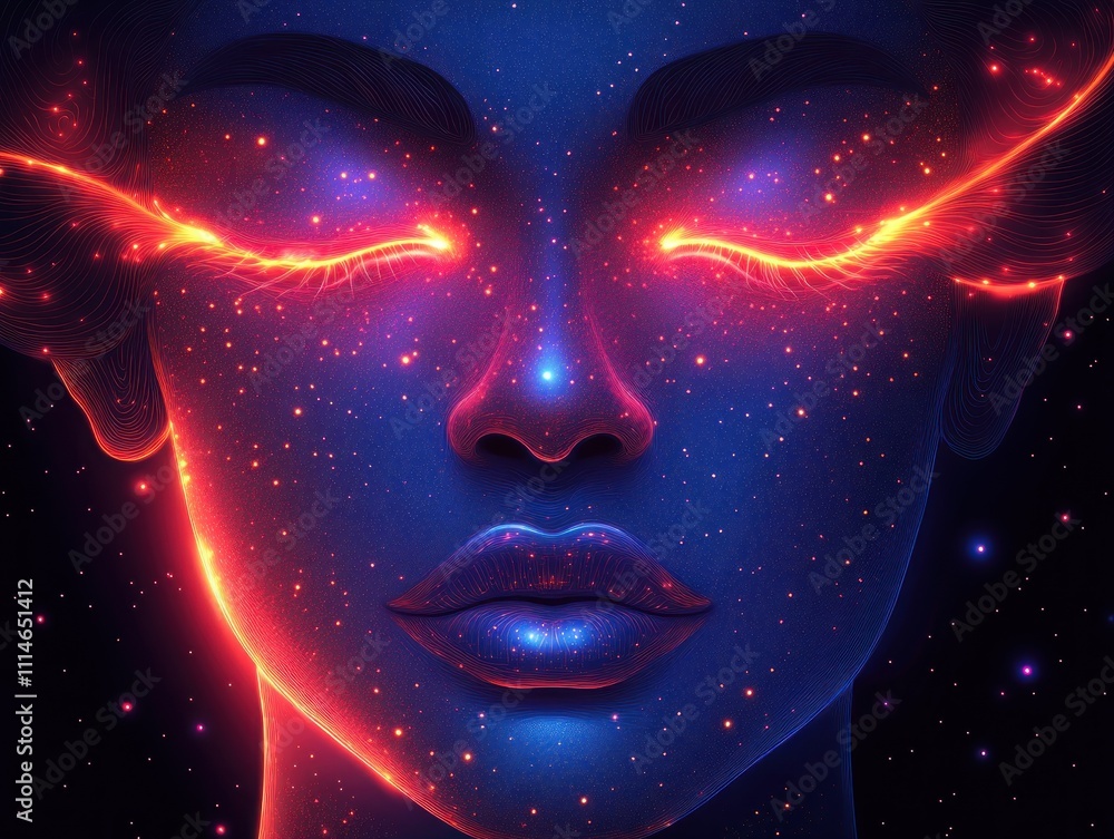 Head illuminated with pressure points and spiritual energy, access bars concept - AI generated Head illuminated with pressure points and spiritual energy, access bars concept - AI generated