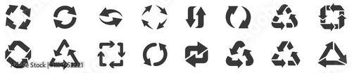 Recycle arrows. Garbage circular, triangle and square recycling icons, eco protection elements and recycled eco sign vector isolated icons set. Waste disposal alternative. Sustainable resource use