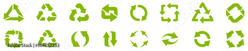 Recycle arrows. Garbage circular, triangle and square recycling icons, eco protection elements and recycled eco sign vector isolated icons set. Waste disposal alternative. Sustainable resource use