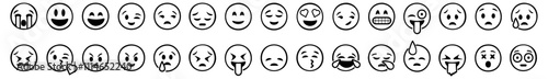 Set of outline emoticons, emoji isolated on white background, vector illustration.