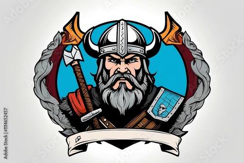 Viking portrait featuring iconic helmet design and vibrant color palette