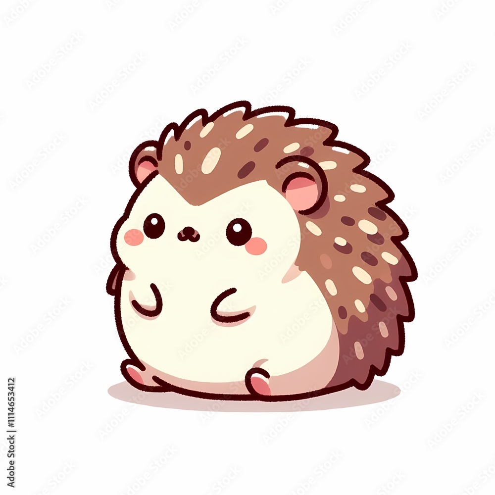 Fototapeta premium Hedgehog Chibi Cute Flat Style Illustration on White Background