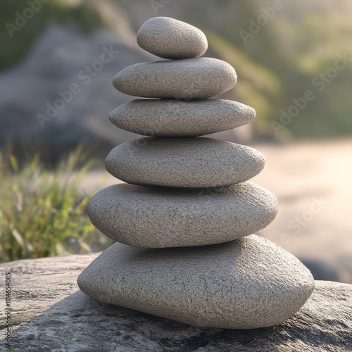 Simple 3D stone stack resembling a zen sculpture with soft natural lighting photo