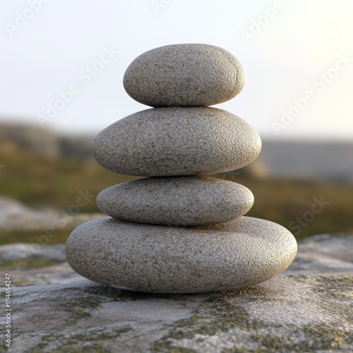 Simple 3D stone stack resembling a zen sculpture with soft natural lighting photo