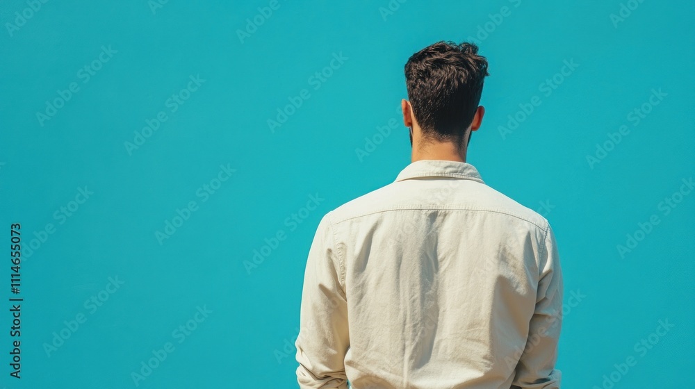 Obraz premium Man Facing Away Wearing a Light Beige Shirt