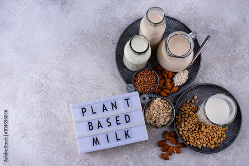 Plant based vegan non dairy alternative milk photo