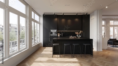 Wallpaper Mural Modern Kitchen with Black Cabinets and Island Torontodigital.ca