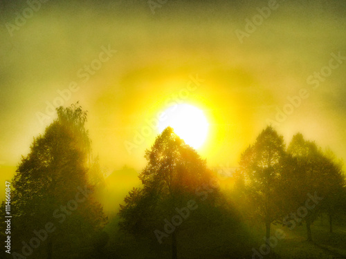 Obraz na płótnie Die Morgensonne durchbricht den Nebel w salonie
