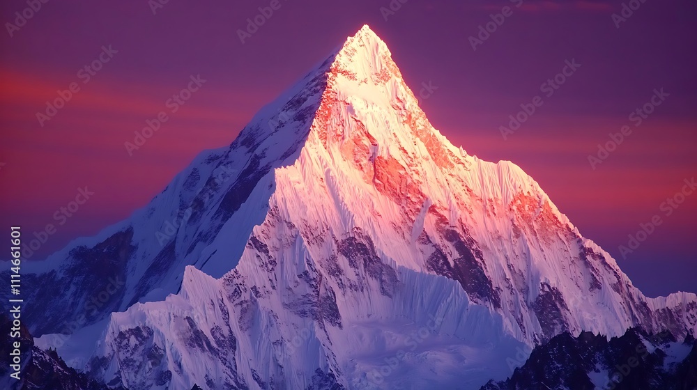 Obraz premium Majestic Snow Capped Mountain Peak at Sunset