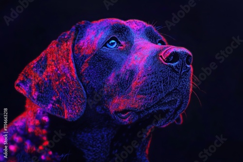 Cute labrador dog made in style of blacklight painting photo