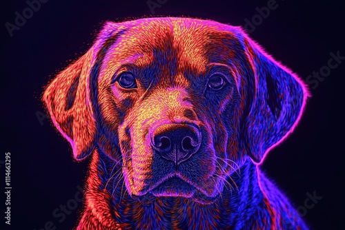 Cute labrador dog made in style of blacklight painting photo