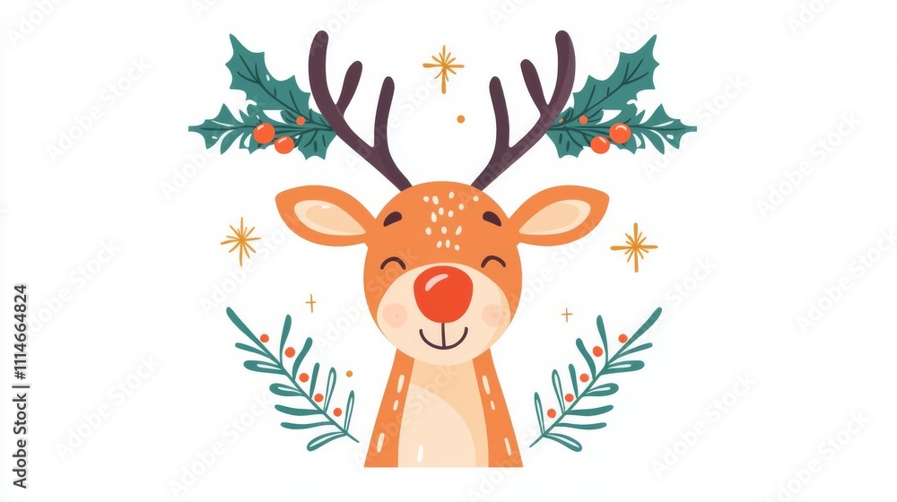 Cheerful reindeer with festive decorations. Cheerful reindeer with festive decorations.
