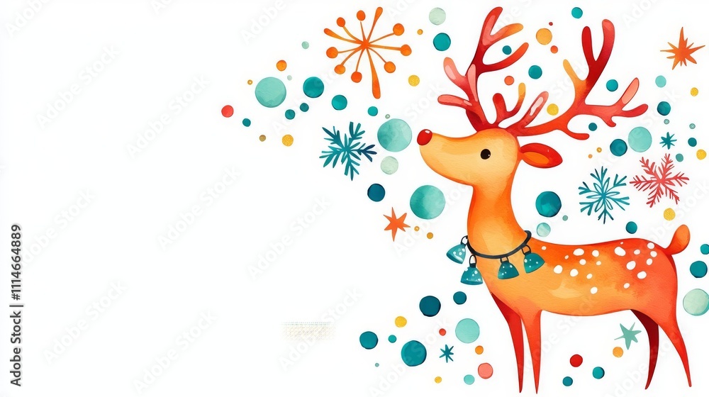 Fototapeta premium Colorful cartoon reindeer in festive background.