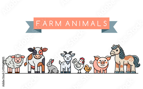 set of farm domestic animals. flat vector illustration isolated on white background