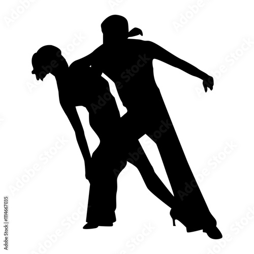 Silhouette of tango dance pair. Couple dancers. Black silhouette on competition in ballroom dancing Vector illustration