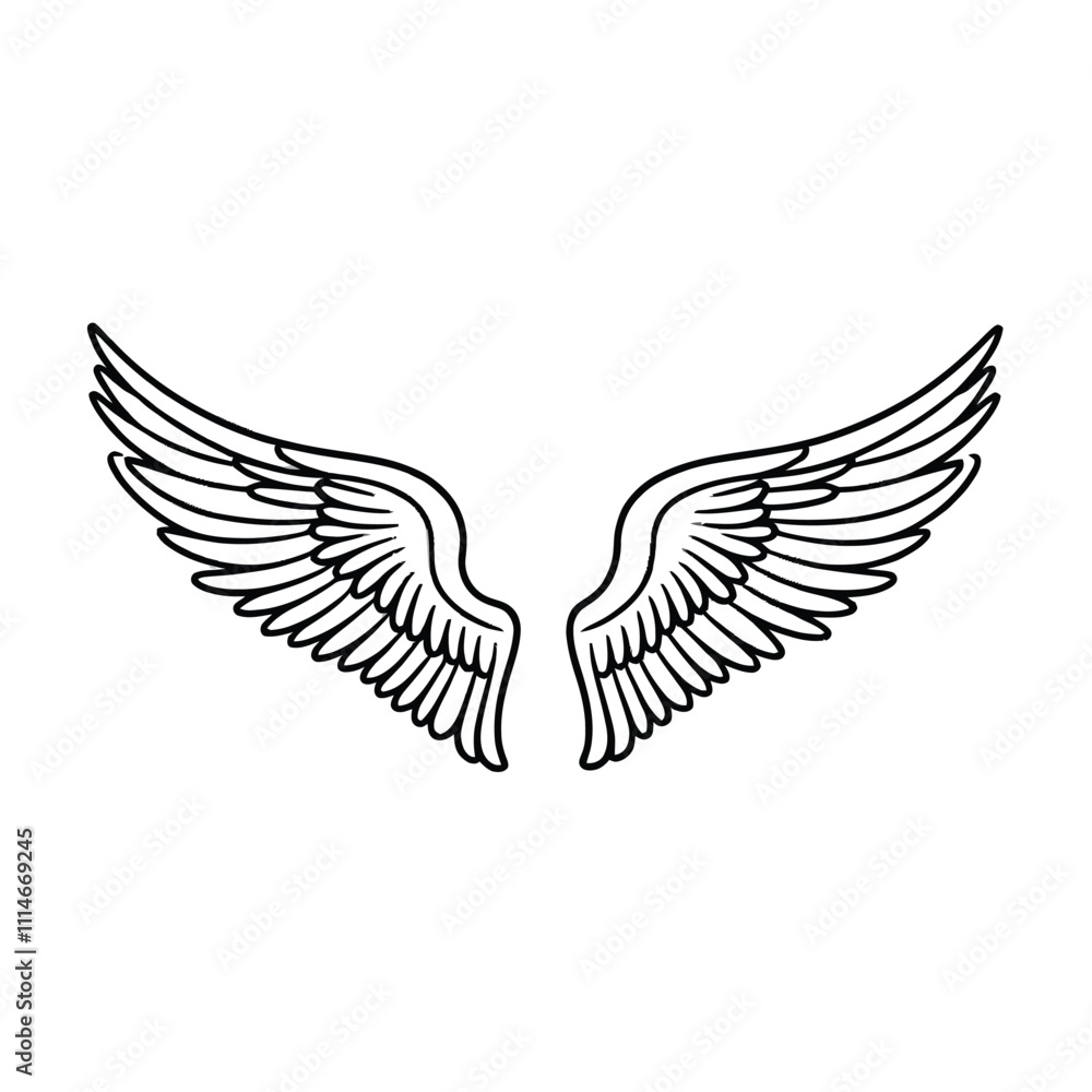 Obraz premium Vector outline wings on white background