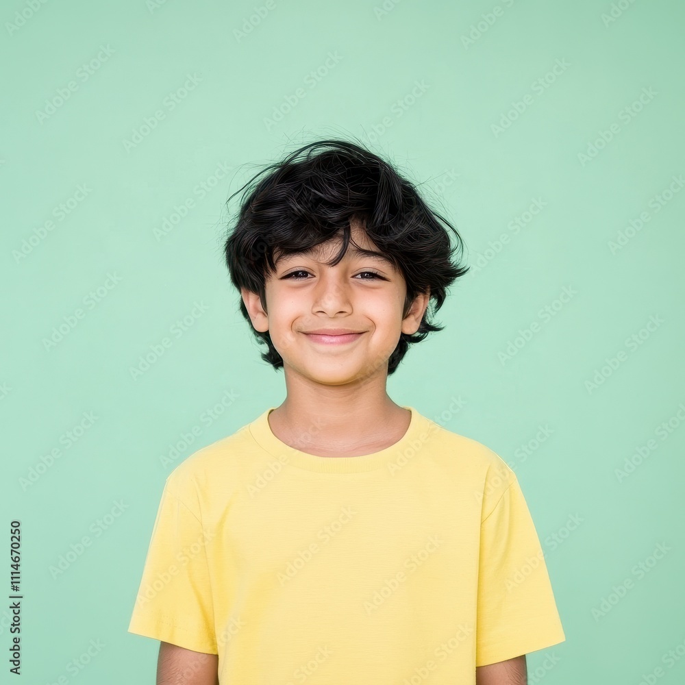 Portrait of a joyful Afghan child with a bright smile and black hair