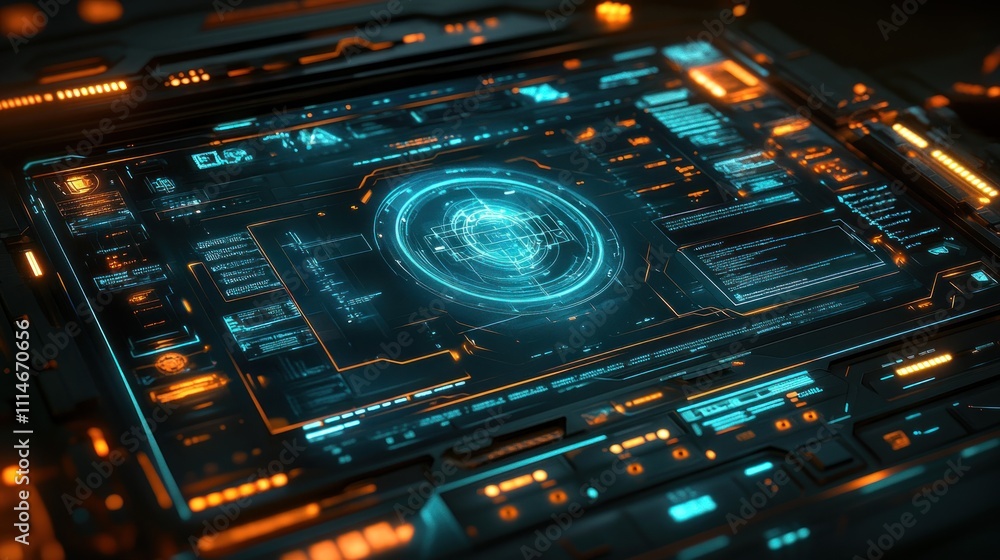 Obraz premium Futuristic Technology Interface Display Screen Showing Data