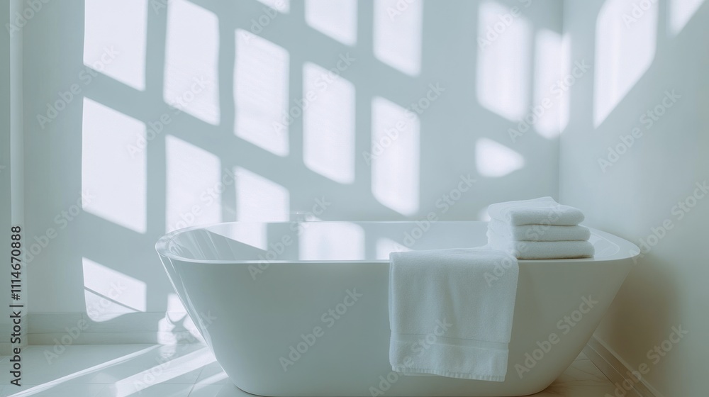White Bathtub Towels Sunlit Modern Bathroom White Bathtub Towels Sunlit Modern Bathroom