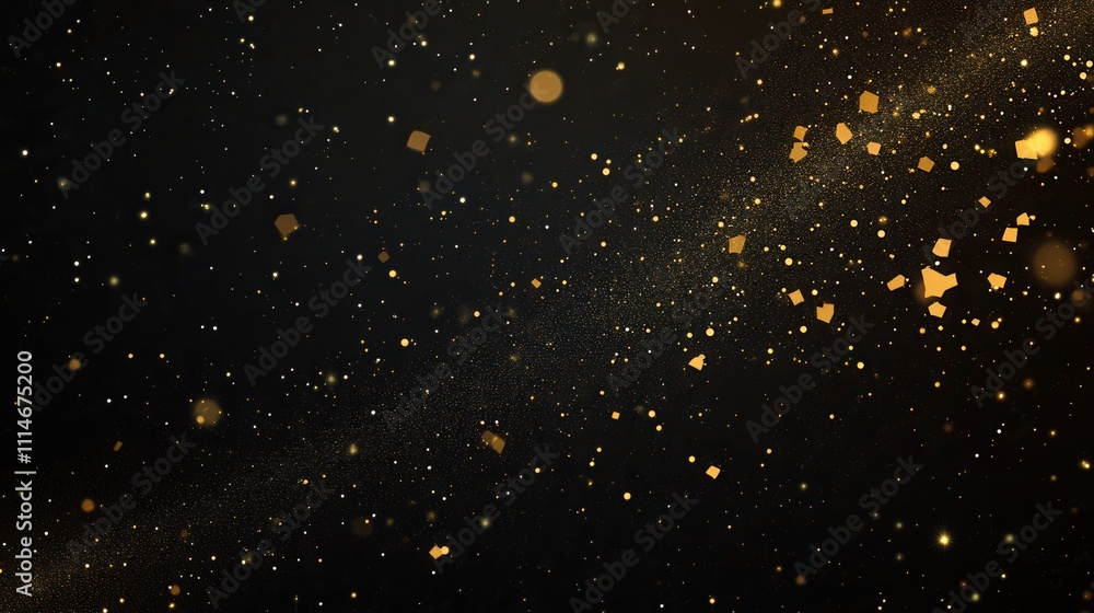 Fototapeta premium background with glowing golden particles on a dark black night sky