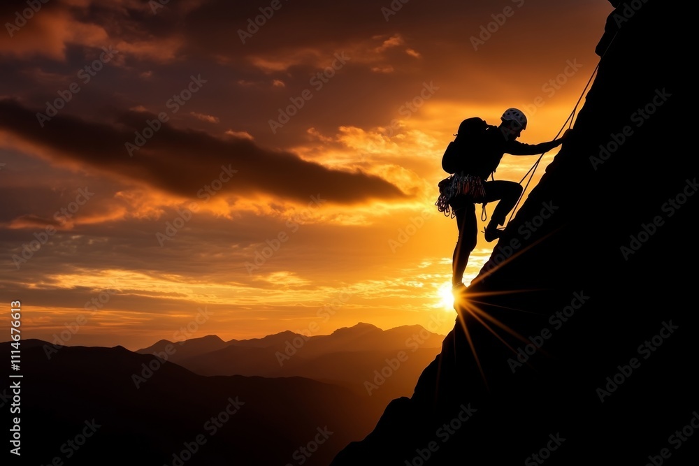 A silhouette of a rock climber ascends a steep cliff as the sun rises behind them, symbolizing ambition, determination, and the thrill of conquering challenges. A silhouette of a rock climber ascends a steep cliff as the sun rises behind them, symbolizing ambition, determination, and the thrill of conquering challenges.