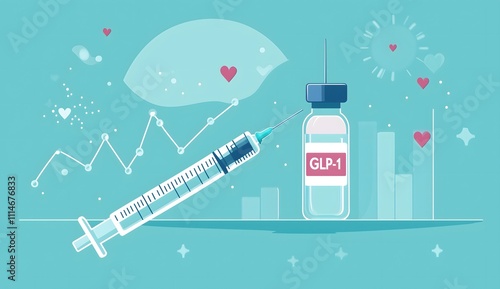 A medical syringe and vial labeled with GLP-1, indicating pharmaceutical importance in healthcare.