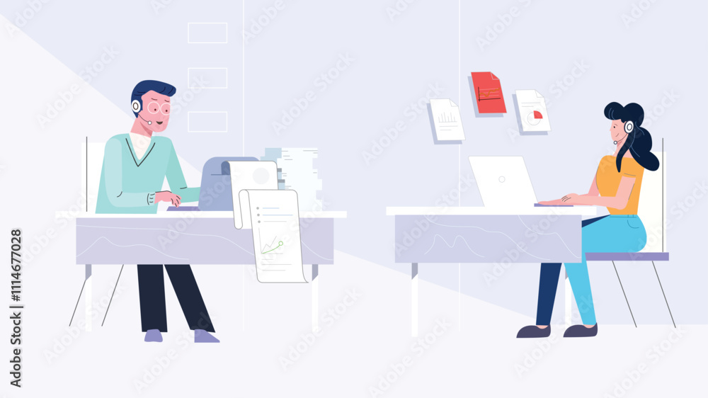 Fototapeta premium Office working people vector business team people work concept