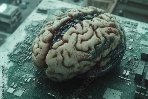 Damaged Brain Integrated With Circuitry Board photo