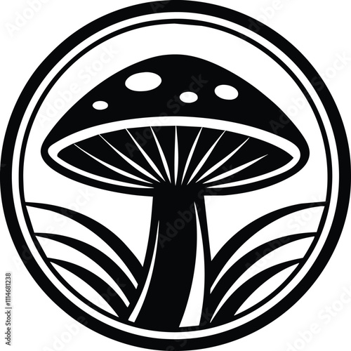 Mushrooms Silhouette Illustration On Isolated Background 