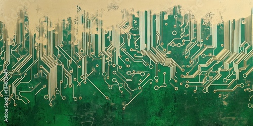 Dusty Green Circuit Board Abstract Design