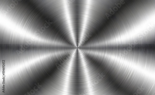 Abstract metallic texture. Silver and grey hues create a radial pattern, simulating brushed metal.