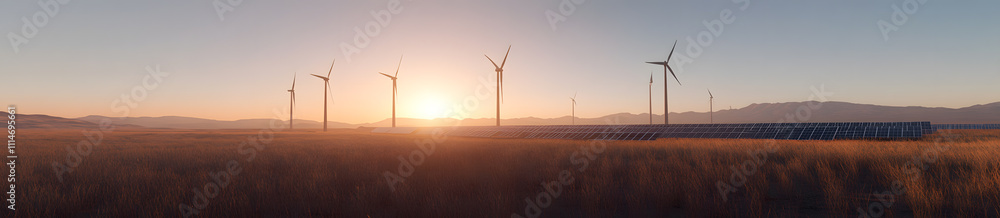 Fototapeta premium Voltage Power Grid Landscape - Expansive View of Power Lines and Electrical Infrastructure Spanning the Horizon