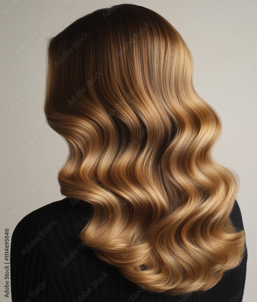 Fototapeta premium Long, healthy and shiny female hair with highlights, rear view