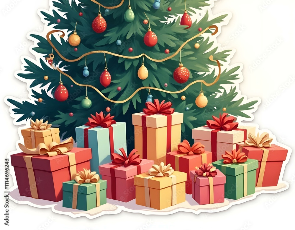 Christmass sticker design with santa and Xmas tree Christmass sticker design with santa and Xmas tree