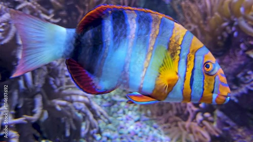  A Harlekin Tuskfish, Choerodon Fasciatus swimming slowly by
 photo