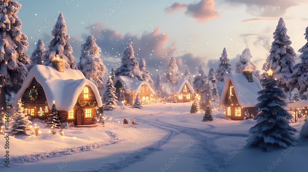 Fototapeta premium Enchanting Christmas Village: A Scene of Holiday Joy