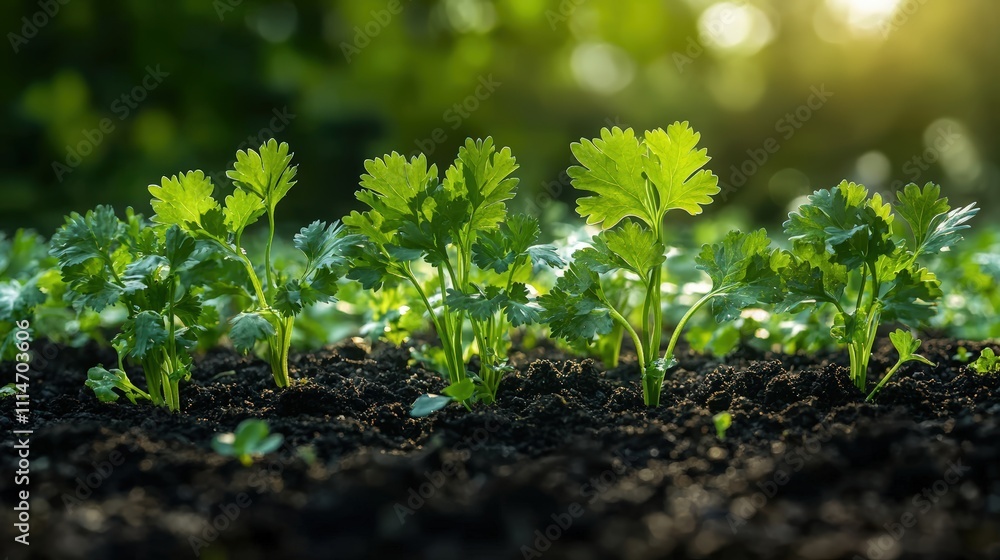 custom made wallpaper toronto digitalCilantro growing in the garden with sunlight