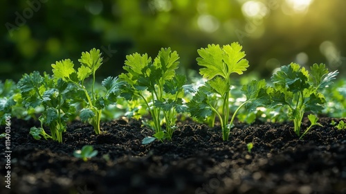 Wallpaper Mural Cilantro growing in the garden with sunlight Torontodigital.ca