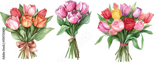 watercolor vector illustration of Floral bouquets made of Alstroemeria, Gerber, Rose, and Chrysanthemums